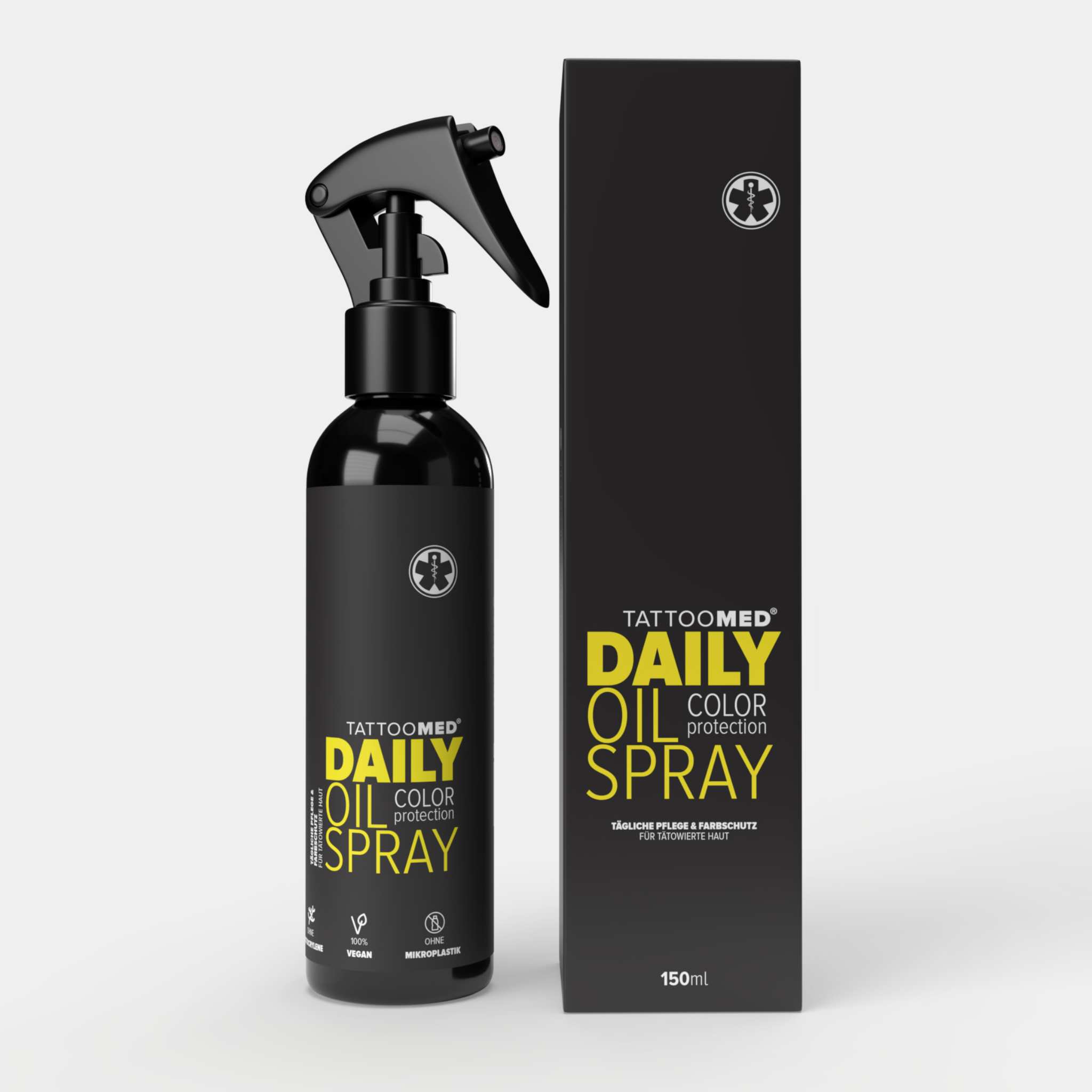 TattooMed Daily Oil Spray 150ml vor neutralem Hintergrund
