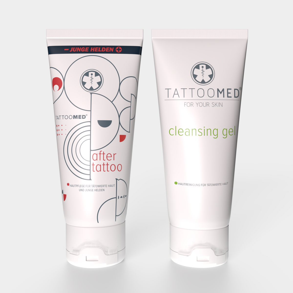 TattooMed Junge Helden Complete Care. Tattoo-Pflege-Set enthält TattooMed® After Tattoo x Junge Helden Special Edition und TattooMed Cleansing Gel