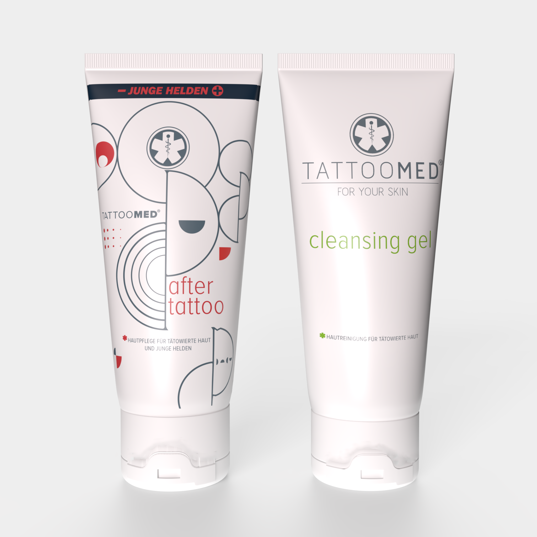 TattooMed Junge Helden Complete Care. Tattoo-Pflege-Set enthält TattooMed® After Tattoo x Junge Helden Special Edition und TattooMed Cleansing Gel