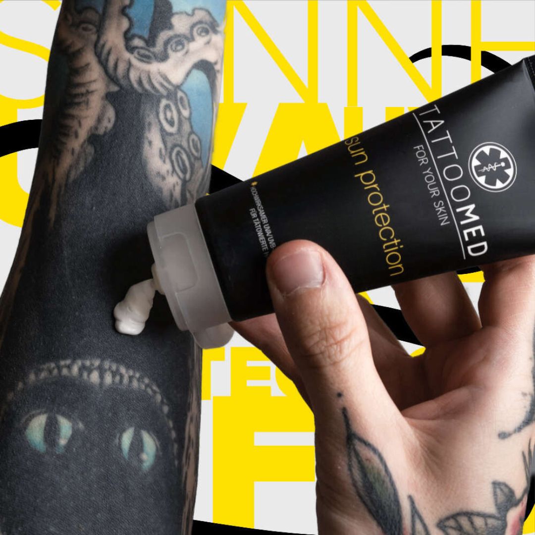 TattooMed® Sun Protection LSF30 - Produktbild mit tätowierten Armen