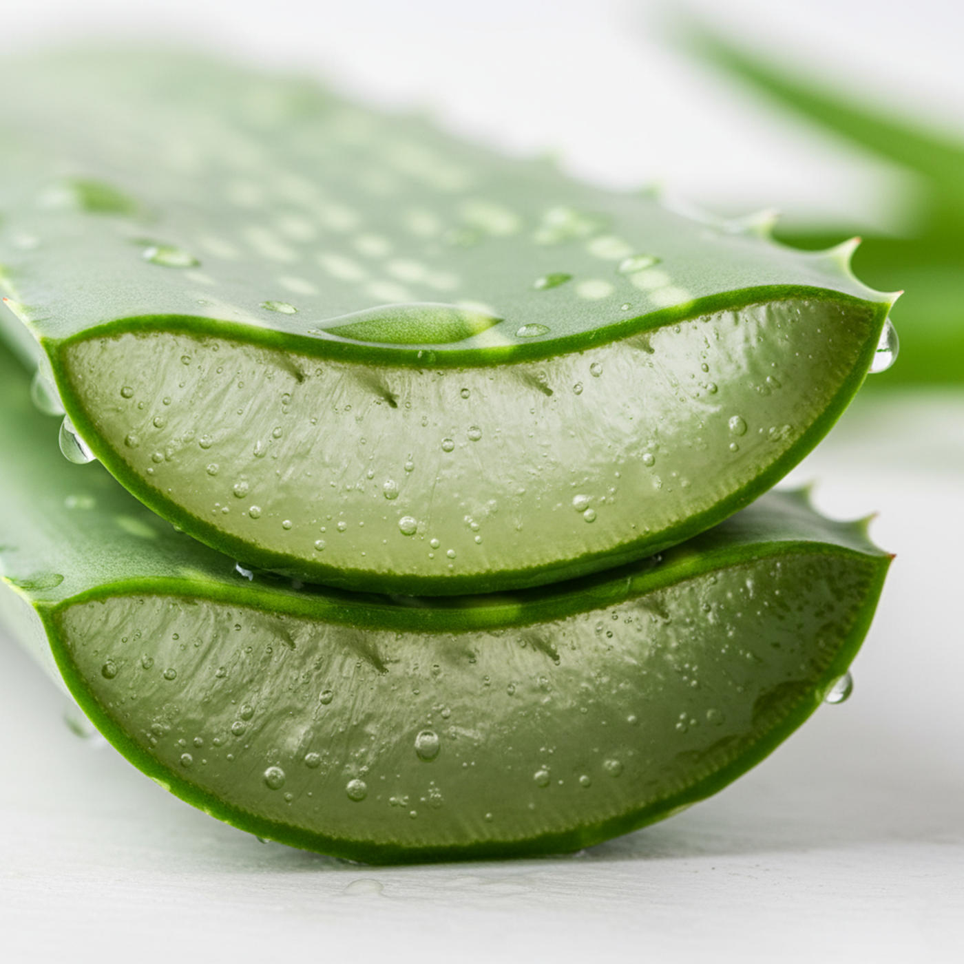 Aloe Vera Blatt vor neutralem Hintergrund