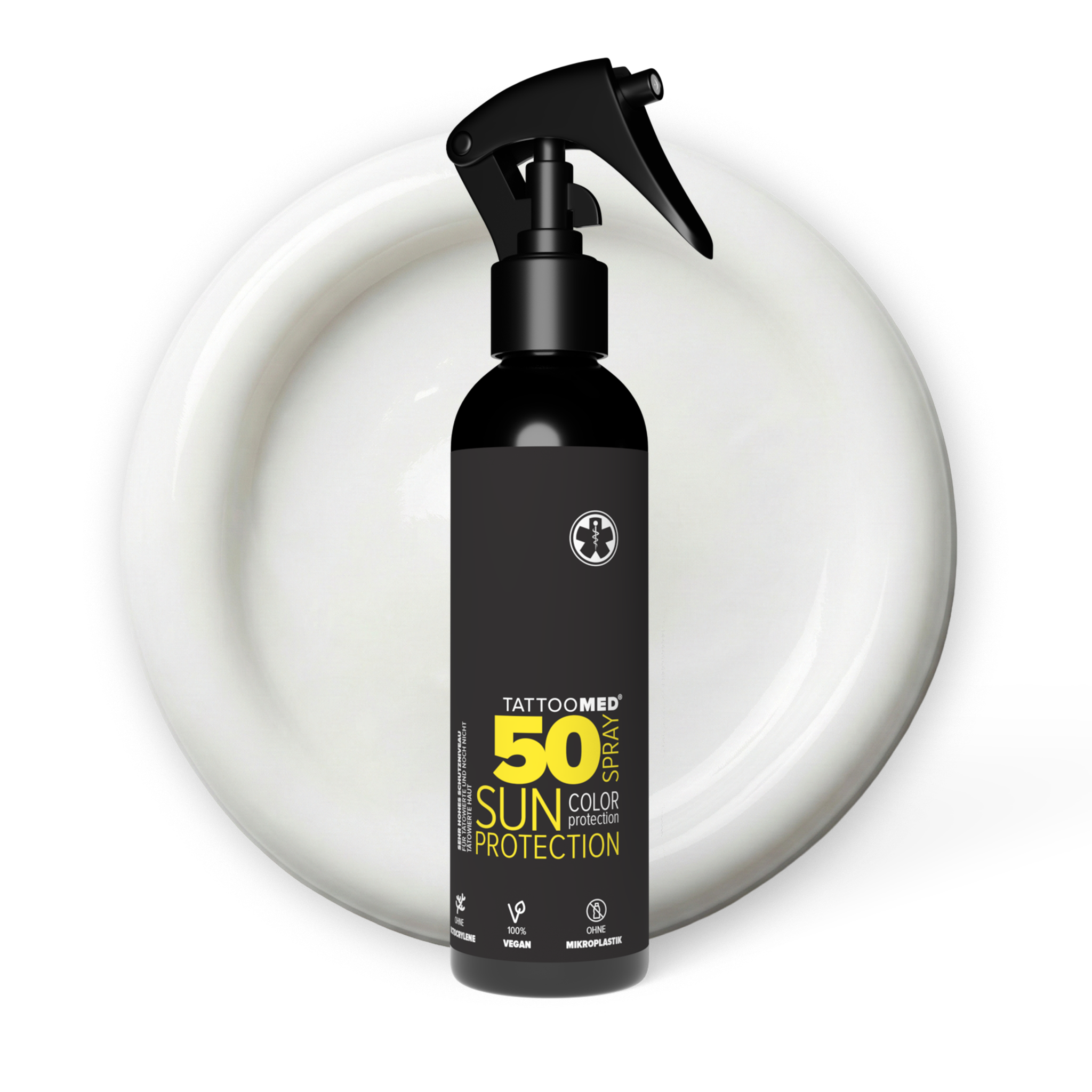 TattooMed Sun Protection Spray LSF 50 mit Textur im Hintergrund