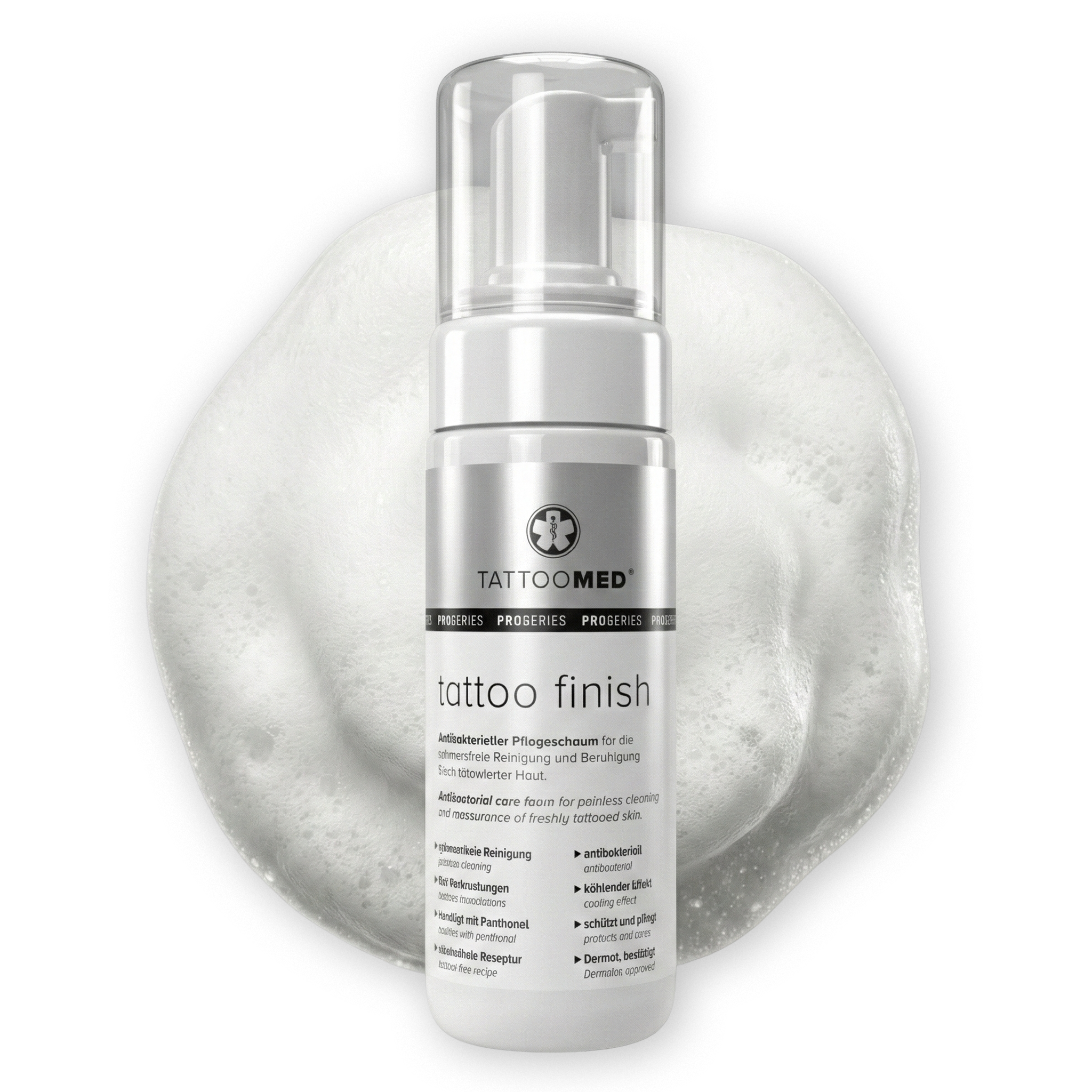 TattooMed Tattoo Finish mit Schaum Textur im Hintergrund