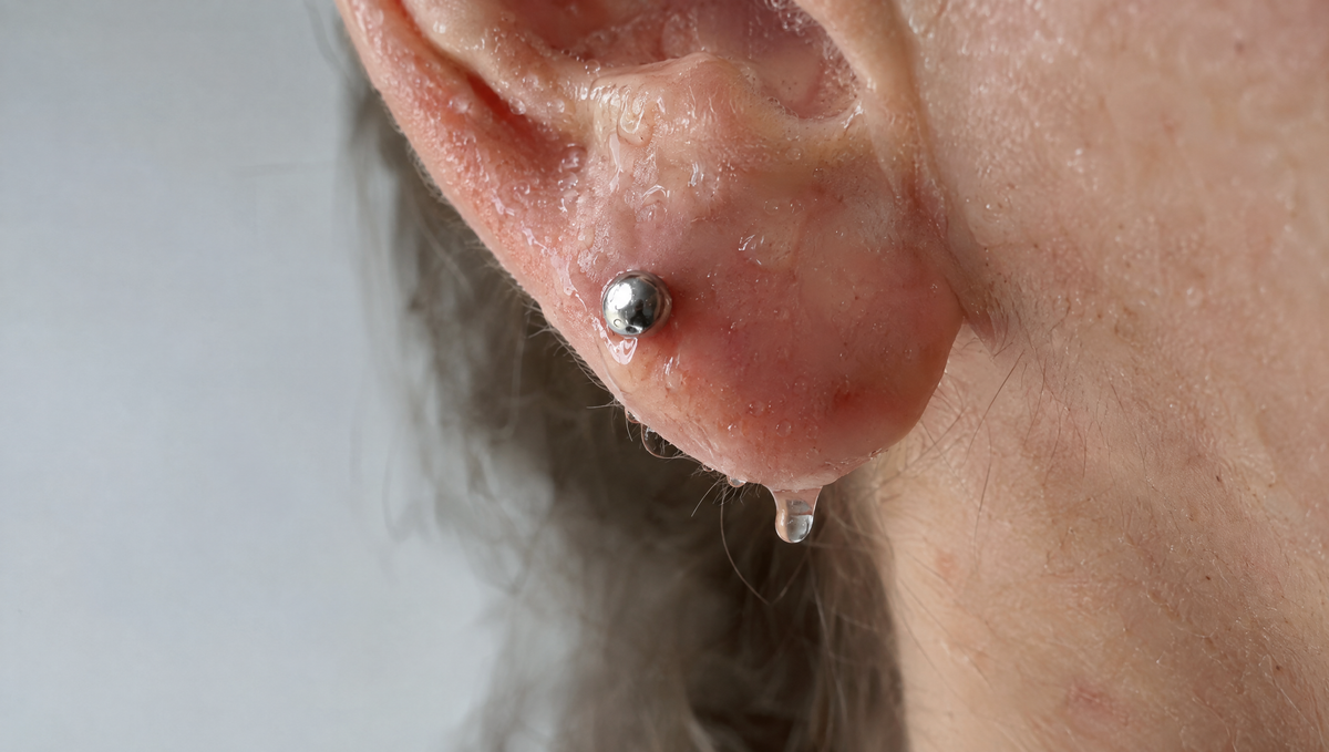 Feine Tropfen auf Ohrläppchen und Schmuck